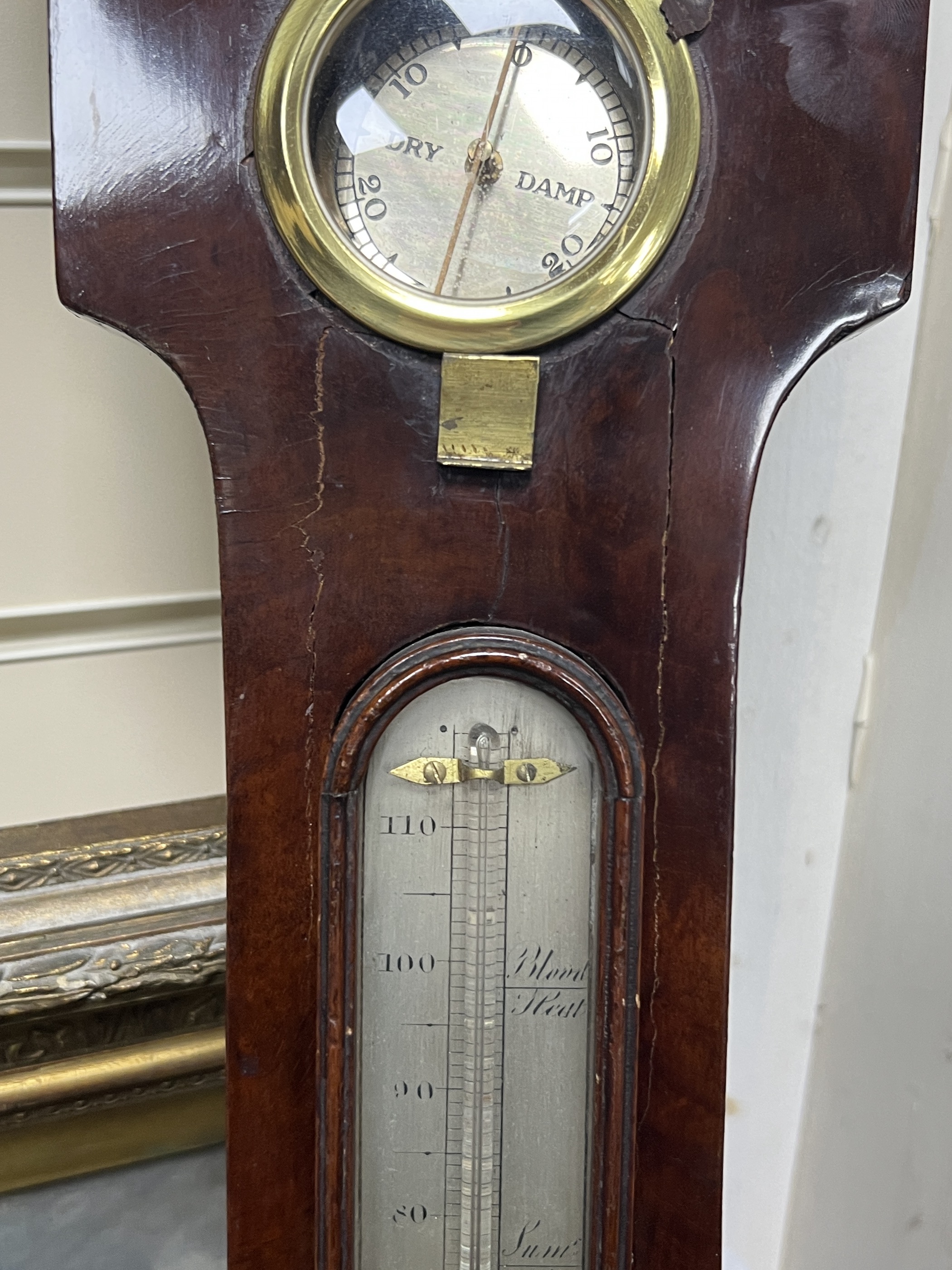 A Regency mahogany wheel barometer, height 112cm